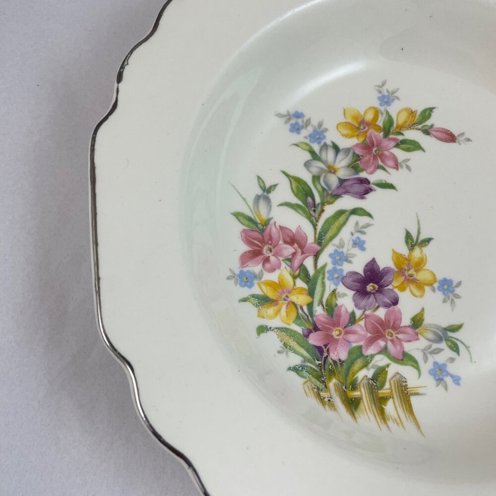 W.S. George Lido Canarytone Soup Bowl–Springtime Fence Floral USA 1970s Vintage - Picture 5 of 6